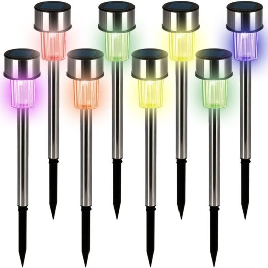 8x Light Stakes led Solar Power Garden Pathway Lights Stainless Steel Rechargeable Lamps Lighting Patio Torch - Deuba