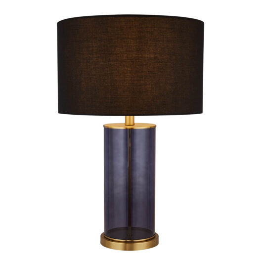 Blue Glass Table Lamp & Black Shade