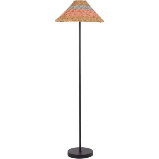 Boho Floor Standing Lamp Lighting with Natural Paper Rope Shade Pink and Blue Black and Beige Kyoga