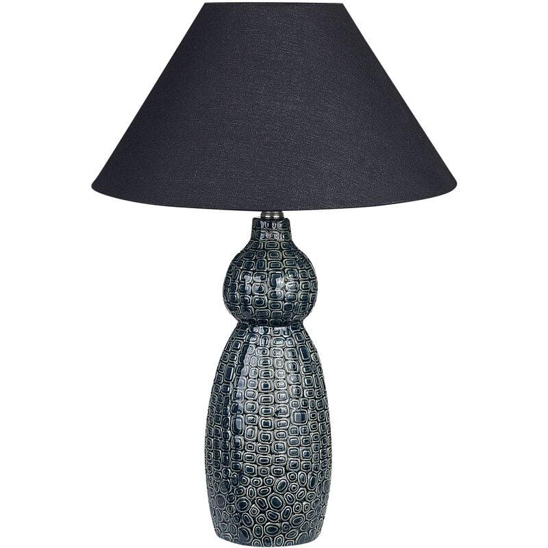Ceramic Table Lamp Base Ambient Light Black Lampshade Dark Blue and Black Matina