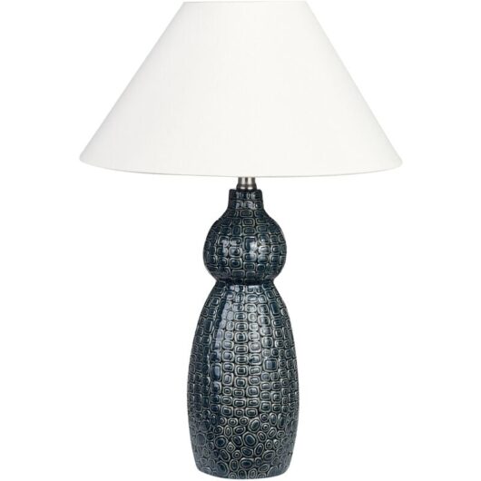 Ceramic Table Lamp Base Ambient Light Black Lampshade Dark Blue and White Matina