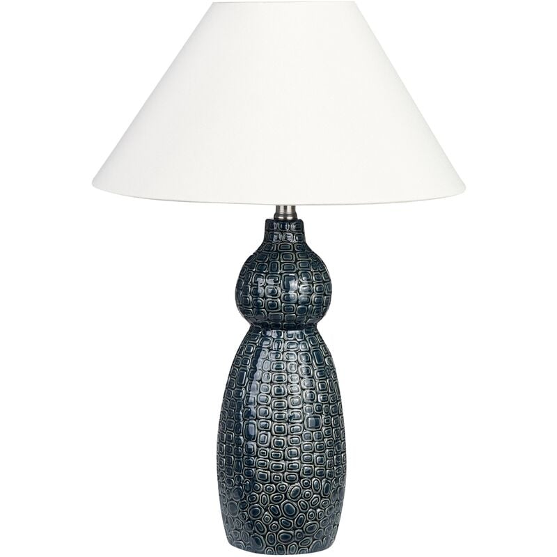 Ceramic Table Lamp Base Ambient Light Black Lampshade Dark Blue and White Matina