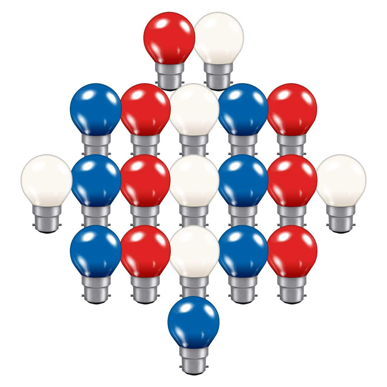 Coronation Red, White and Blue Crompton Lamps 15W Festoon Golfball B22 Dimmable (20 Pack)