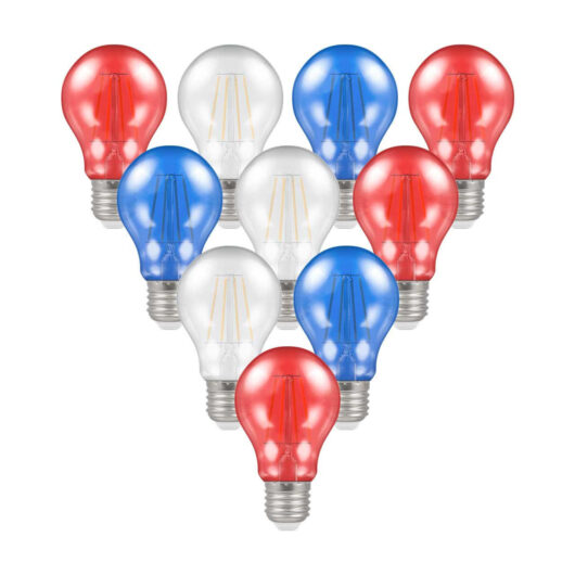 Coronation Red, White and Blue Crompton Lamps LED Festoon GLS 4.5W E27 (10 Pack)