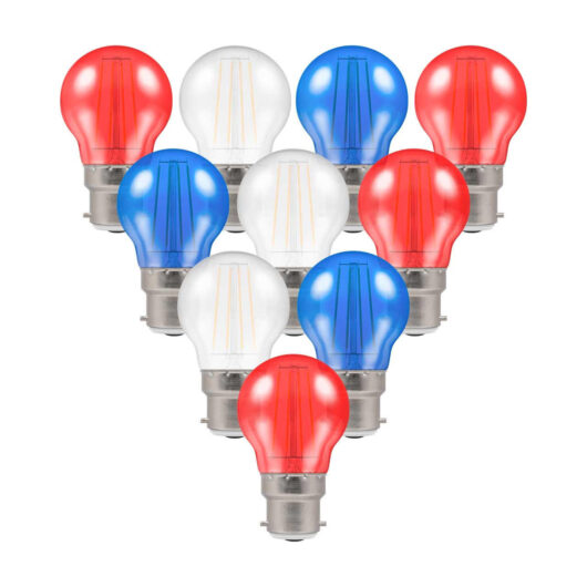 Coronation Red, White and Blue Crompton Lamps LED Festoon Golfball 4.5W B22 (10 Pack)