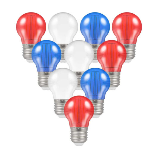 Coronation Red, White and Blue Crompton Lamps LED Festoon Golfball 4.5W E27 (10 Pack)