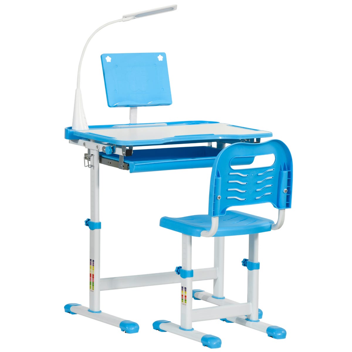 HOMCOM Kids Study Desk and Chair Set with Adjustable Height, Storage and Drawer Blue, none