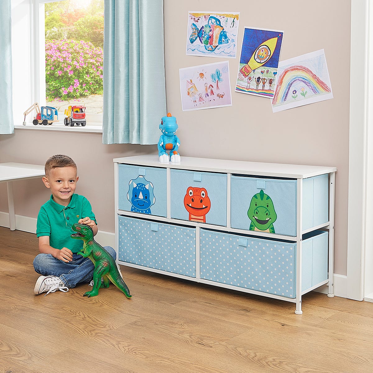 Liberty House Toys Dinosaur 5 Drawer Fabric Storage Chest, Blue