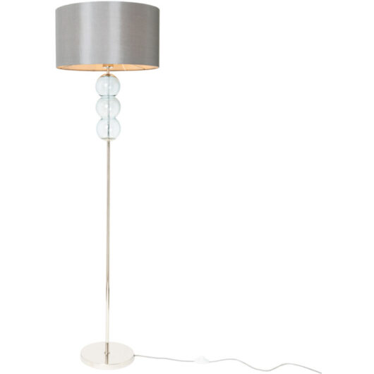 Litecraft Floor Lamp Blue Tint Ball Stack Base With Drum Shade - Polished Nickel