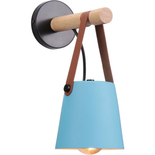Moderne Wall Light Contemporary Industrial Bedside Lamp Lighting Hat Shape wth Belt for Living Room Bedroom Hallway Blue