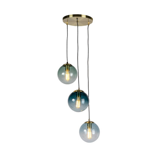Qazqa - Art Deco Pendant Light Brass with Blue Glass - Pallon