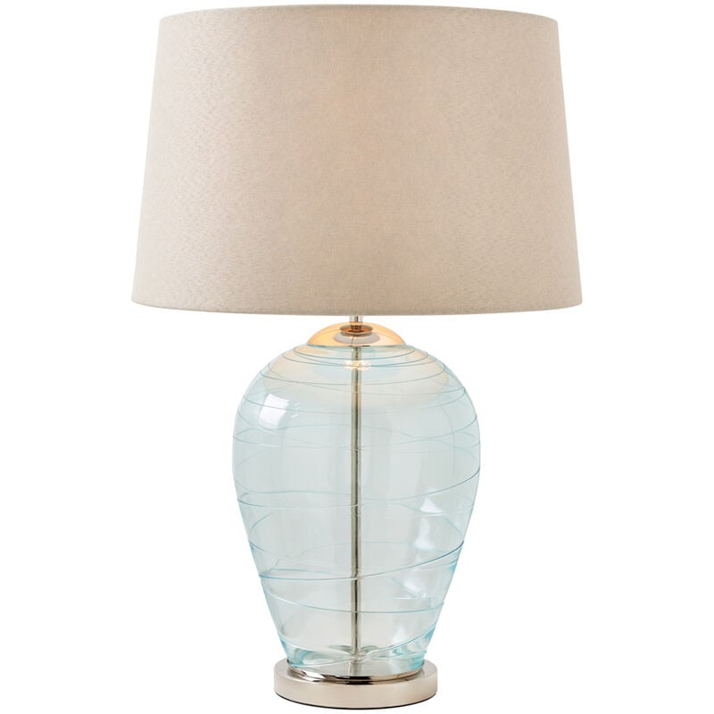 Visconte Sarno Table Lamp Glass Base With Ivory Tapered Shade - Blue, Nickel