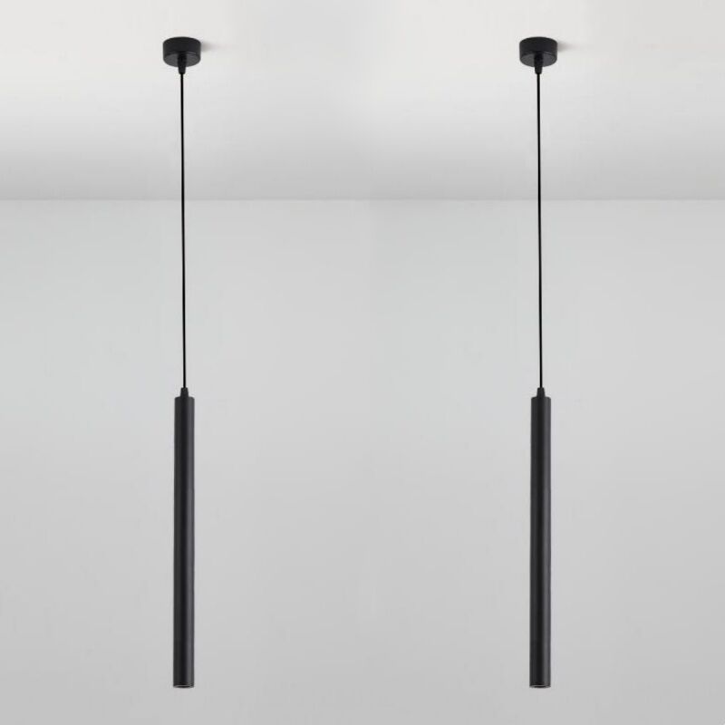 Wottes - Modern led Pendant Light Metal Ceiling Lamp Cylindrical Long Tube Hanging Light Black Chandelier Warm White Light 2Pcs