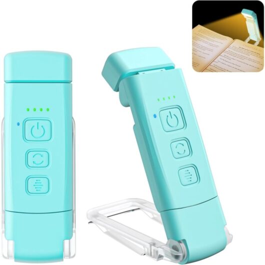 1 Pcs Reading Light (Blue), 3 Color Modes & 5 Adjustable Brightness Levels, [Timer Function & usb Rechargeable] Clip-on Book Light for Bed, 80 Hours