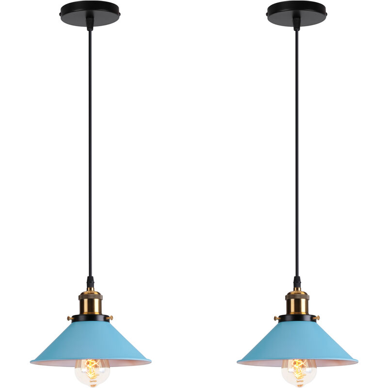Axhup - 2X Pendant Light Fitting, Antique Dome Chandelier with ⌀22cm Lampshade, Vintage Hanging Lamp for Living room Bedroom Dining Room (Blue)