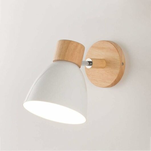 Coavas - Nordic Metal Iron Macaron Bedroom Bedside Wall Lamp Modern Simple E27 Wooden Base Wall-mounted Study Wall Bedroom Balcony Restaurant Stairs