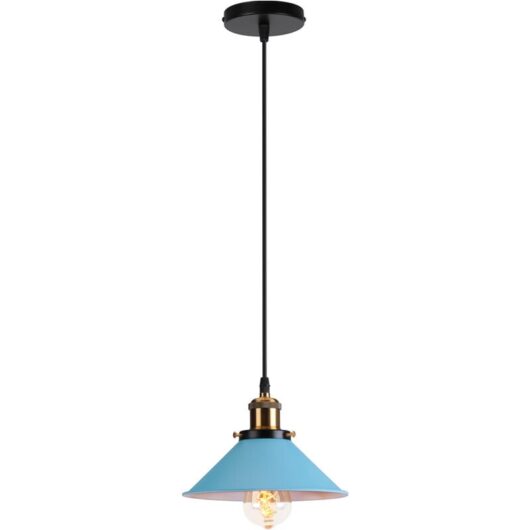 Pendant Light Fitting, Antique Dome Chandelier with ⌀22cm Lampshade, Vintage Hanging Lamp for Living room Bedroom Dining Room (Blue)