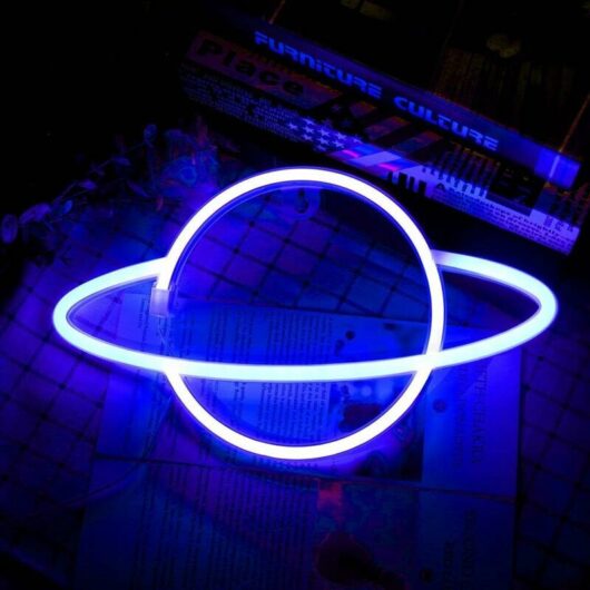 Planet Neon Light, Blue Pink Planet Neon Signs Light up Art Wall Decor Light-Waterproof led Night Light - Battery Operated or usb Planet Lamp for