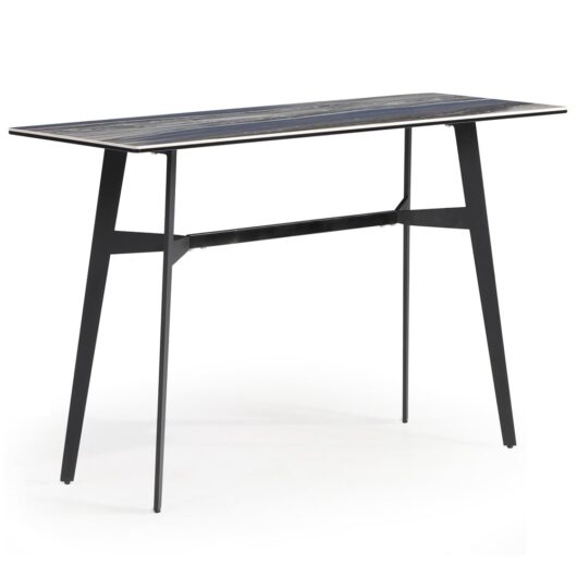 Bolivia Glass Console Table With Black Metal Legs In Blue Mist