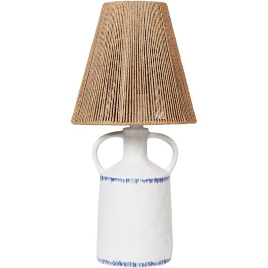 Beliani - Boho Ceramic Bedside Table Lamp Lighting with Natural Wicker Cone Paper Shade White Larissos
