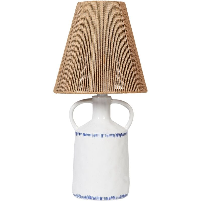 Beliani - Boho Ceramic Bedside Table Lamp Lighting with Natural Wicker Cone Paper Shade White Larissos