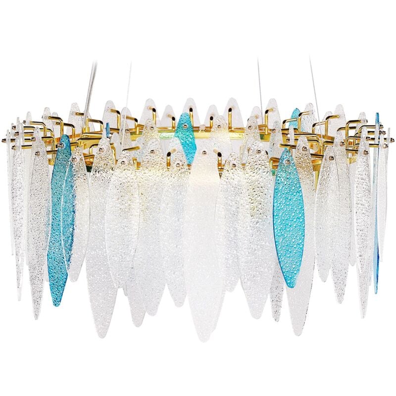 Chandelier Pendant Lamp Hanging Light Round Glass Shade Iron Base Living Room Modern Glamour Style Multicolour Malacca