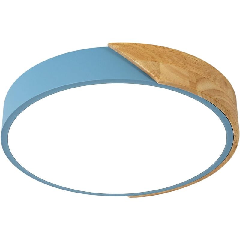 GOECO 24W Modern Round LED Ceiling Light, Wooden Ceiling Light for Indoor Use Ø30cm 2400LM, White Light 6500K (Blue)