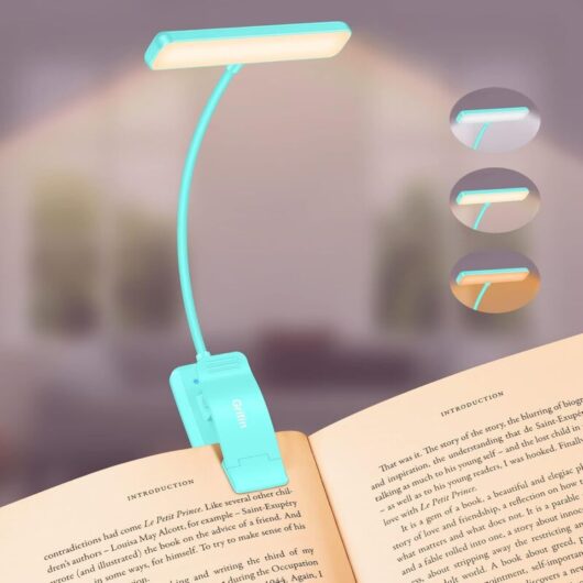 Portable 9 LED Reading Light, Rechargeable Clip Lamp, Eye Protection, Stepless Dimming & 3 Lighting Modes, 360° Flexible Neck, Long Lasting(Lake Blue)