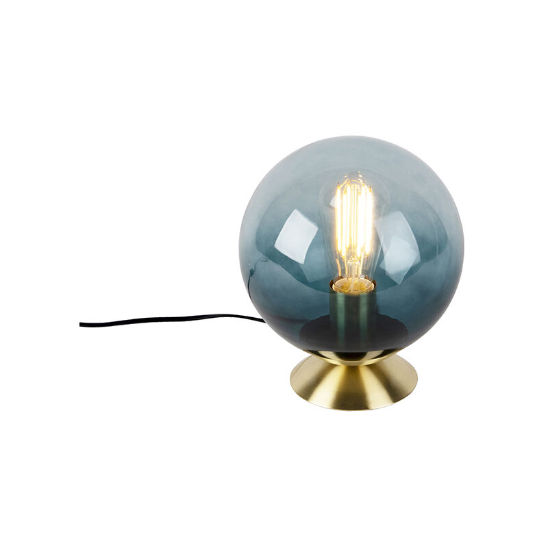 Qazqa - Art Deco Table Lamp Brass with Ocean Blue Glass - Pallon