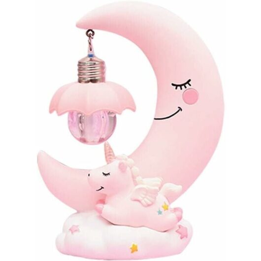 Hoopzi - led Night Light Kids Resin Moon Unicorn Cartoon Baby Nursery Lamp Breathe for Kids Child Girls Toy Gift for Nursery - Pink