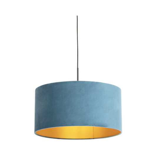Pendant Light with Velvet Shade Blue with Gold 50 cm - Combi