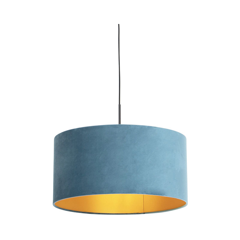 Pendant Light with Velvet Shade Blue with Gold 50 cm - Combi