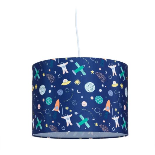 Relaxdays Pendant Lamp, Space Themed, Hanging Light, H x D: 155 x 35 cm, E27 Socket, Plastic, Multicoloured