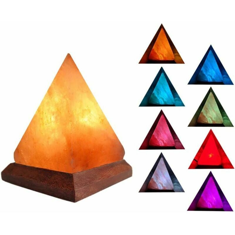 Trimec - Lampe à sel pyramidale , lampe à ions à dégagement de lumière négative colorée au sel de l'Himalaya avec base en bois