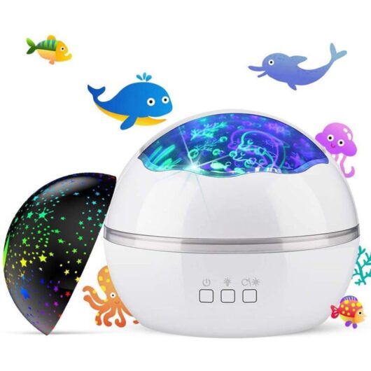2-in-1 Star Projector Night Light with Moon and Sea Animals, Rotating Multicolor for Children