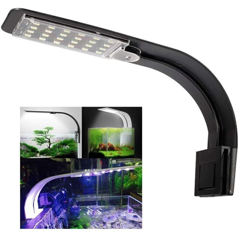 Aquarium Light, LED Lamp, White and Blue Nano Clip-on Lighting for Fish and Plants, 23-50 cm