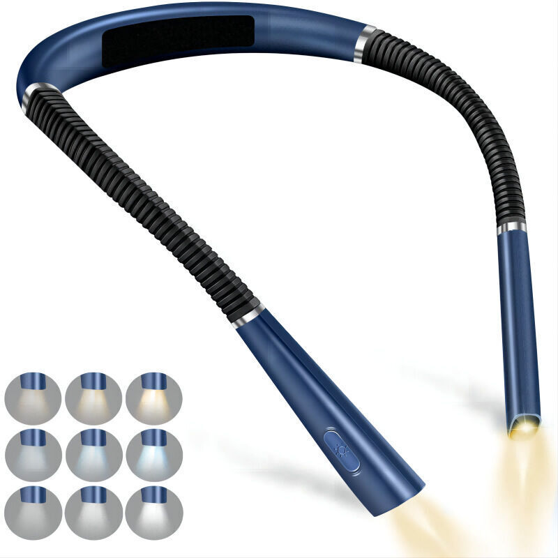 Dual neck reading light (blue), 3 colors and 6 brightness levels - Bed reading light - Rechargeable reading light