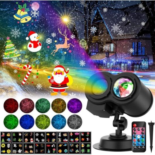 Indoor/Outdoor Christmas Projector, Outdoor Halloween Projector with Remote Control, 12 Patterns and 10 Colors Water Wave Effect Snowflake Projector