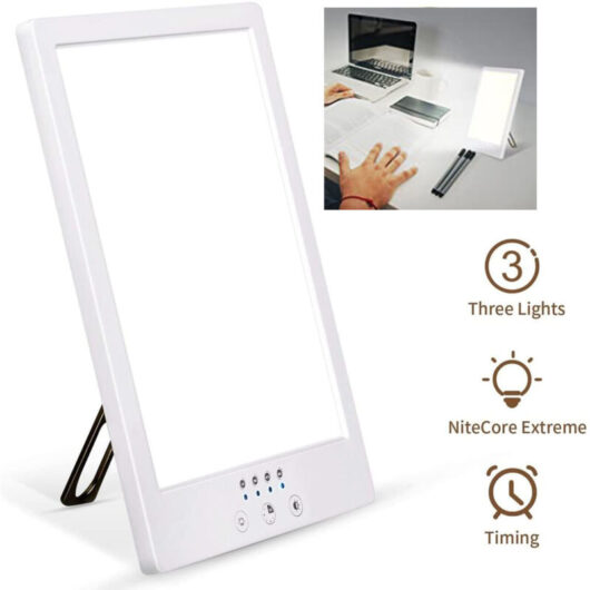 Light therapy lamp, 12,000 Lux, simulated natural light without UV, adjustable color temperature, 360° rotation, optimal comfort