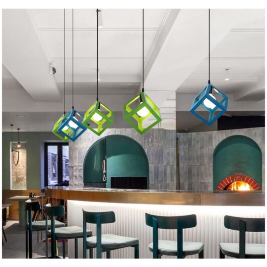 Modern Colorful Pendant Light Cube Shape Pendant Lights Vintage Retro Ceiling Lamp Blue