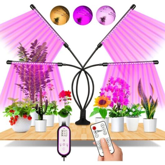 Plant light, 80 LED 360° Grow Light, Horticultural Lighting with 4-Head Full Spectrum Grow Lamp with AUTO Timer - ON/OFF 4H/8H/12H