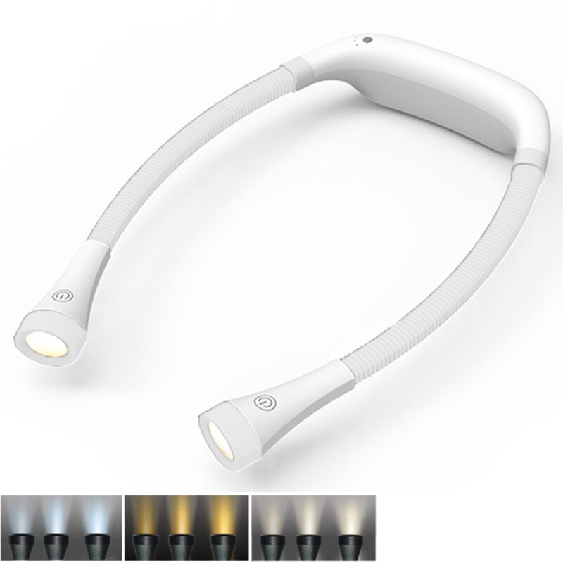 Portable LED neck reading light, 3 colors, 6 brightness levels, rechargeable