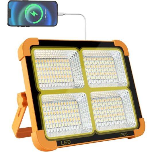 100W Rechargeable LED Flood Light, 10000LM Portable Lantern Work Light with Solar Panel, 5 Modes Outdoor Lamp for Camping, Construction Site, Garage,