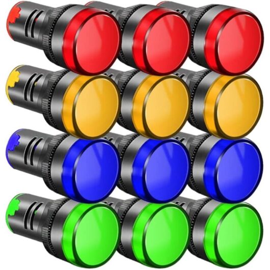 12pcs LED Indicator AC220V-380V 22mm, Indicator Light, Signal Lamp Pilot Panel (Red/Yellow/Blue/Green, 3pcs Each)