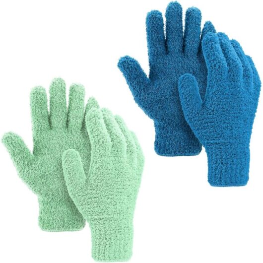 2 Pairs of Microfiber Gloves, Car Dusting Cleaning Gloves, Reusable Dusting Gloves for Blinds, Car Lamps, Furniture, Shades and All Other