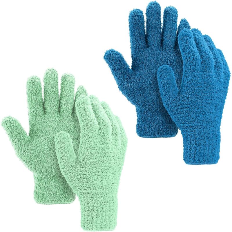 2 Pairs of Microfiber Gloves, Car Dusting Cleaning Gloves, Reusable Dusting Gloves for Blinds, Car Lamps, Furniture, Shades and All Other