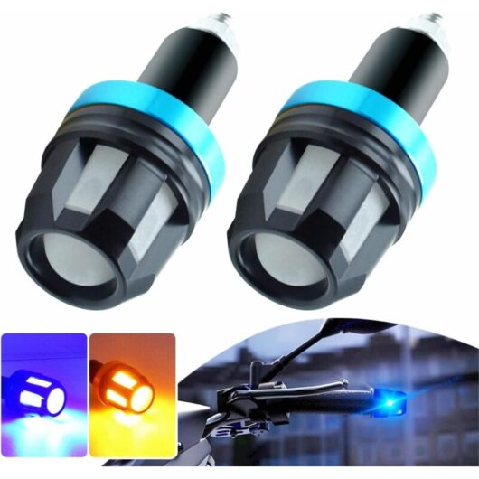 2-Piece Motorcycle LED Light Dual Color Bar End Turn Signals Grip Plug Side Marker Lamp Accessory, Blue
