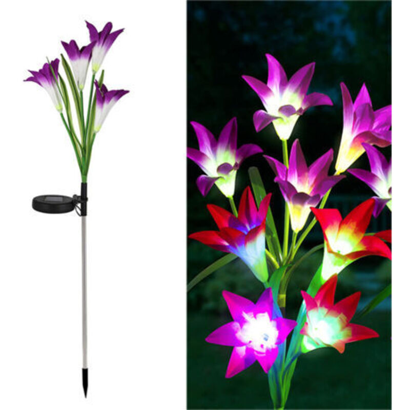 2 Pieces Outdoor Solar Lights, Lily Solar Garden Light LED Solar Light Color Changing Larger Flowers and Solar Panels Garden Decoration for Terrace,