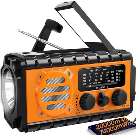 20000mAh Hand Crank Emergency Radio, SW/NOAA/AM/FM Weather Radio, Solar Powered Hand Crank Charger, Portable, Mobile Phone Charger, Emergency/Home