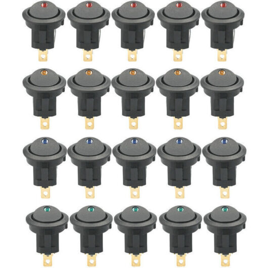 20pcs 12V DC 20A Round LED Illuminated Rocker Switch On/Off Switch SPST Switch for Car Truck ATV UTV (20pcs)